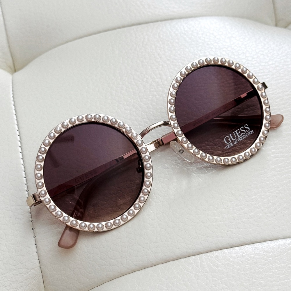 Guess Retro Sunglasses Brown Lens Gold Pearl Frame nose pads Love gifts for her